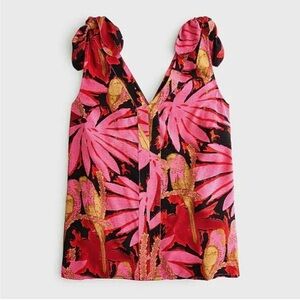 J.Crew Tie Shoulder Top Palm Print Pink Viscose Top Tank M, EUC